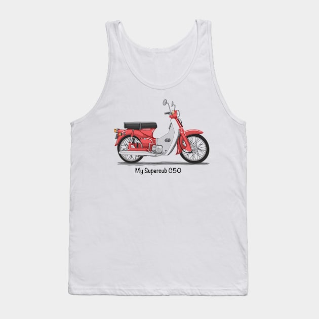 Drawing of Retro Motorcycle Honda Cub C50 Tank Top by Roza@Artpage